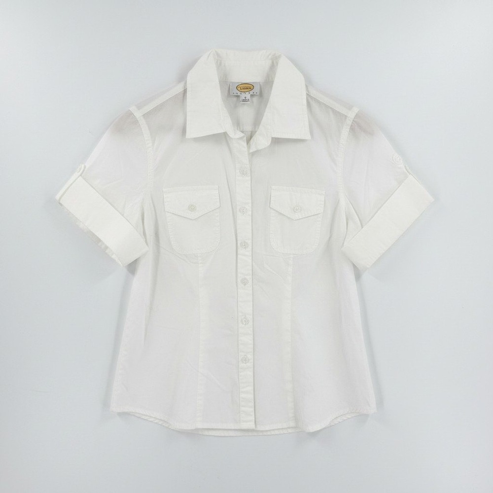 Vintage NWT Talbots Petites 100% Cotton Button Up Roll Tab Shirt White Size SP